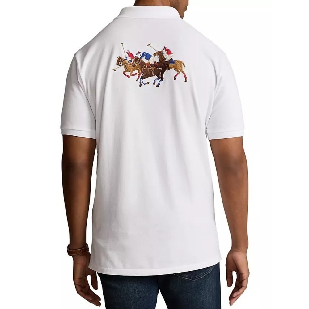 Polo Ralph Lauren Classic Fit Triple Pony Mesh Polo Shirt‎ White 3XLT Preppy